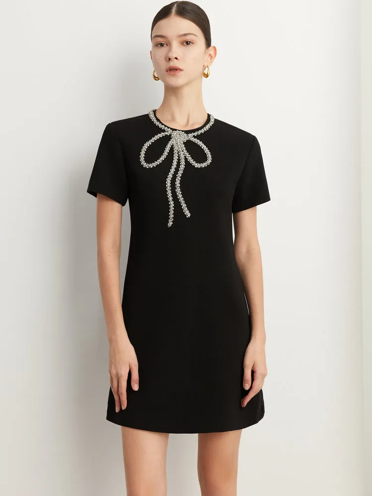 Elegant minimalist Classic Blackbeaded neckline Dress - Socialite