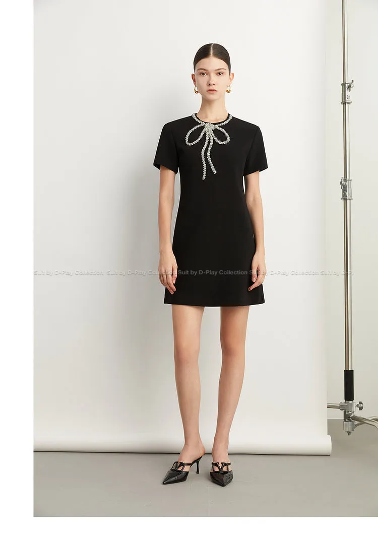 Elegant minimalist Classic Blackbeaded neckline Dress - Socialite