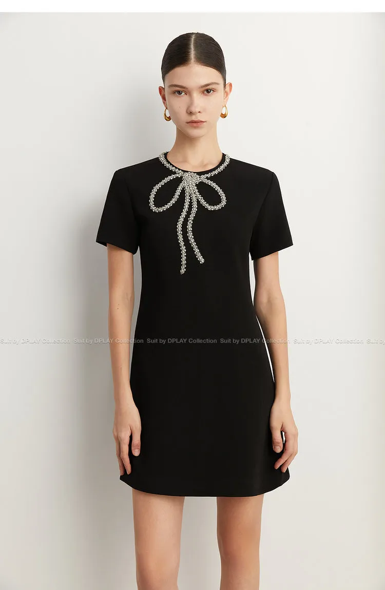 Elegant minimalist Classic Blackbeaded neckline Dress - Socialite