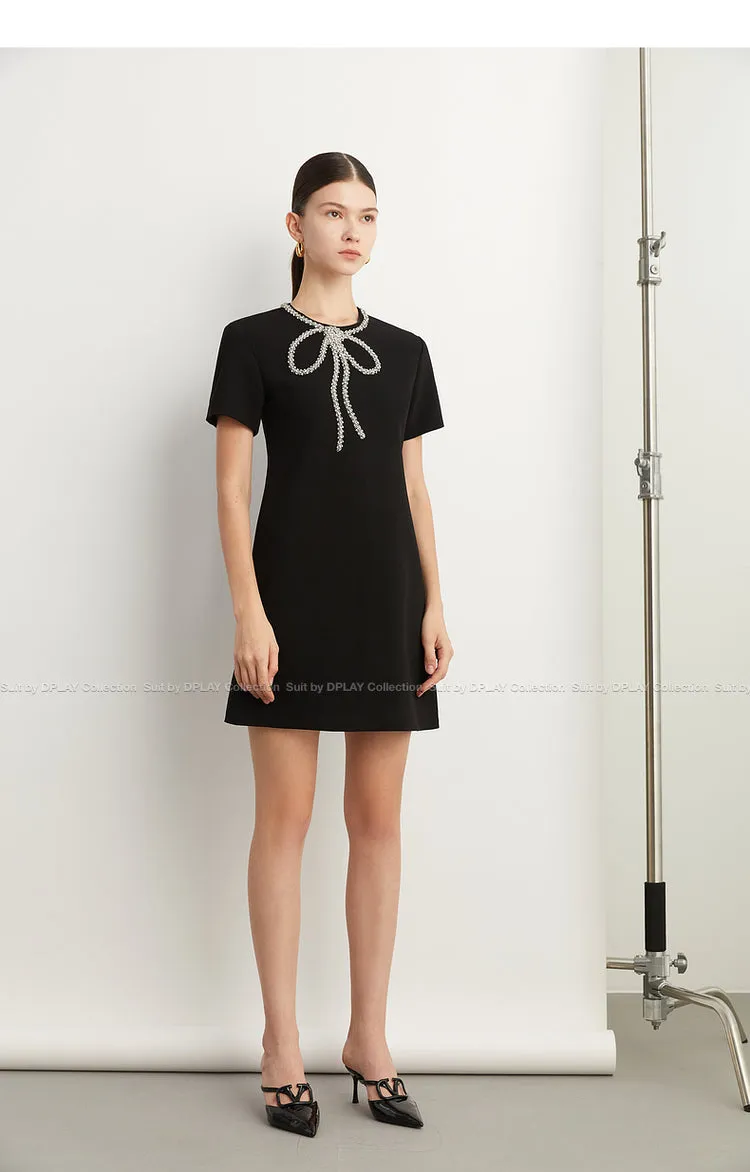 Elegant minimalist Classic Blackbeaded neckline Dress - Socialite