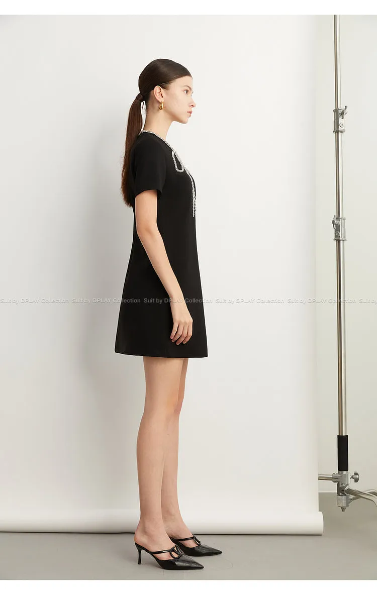 Elegant minimalist Classic Blackbeaded neckline Dress - Socialite