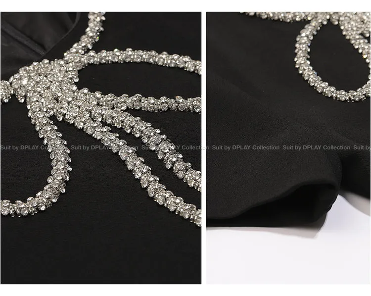 Elegant minimalist Classic Blackbeaded neckline Dress - Socialite