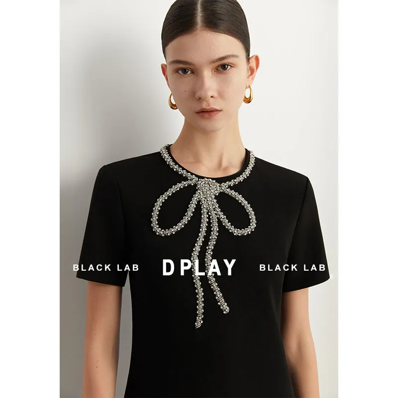 Elegant minimalist Classic Blackbeaded neckline Dress - Socialite