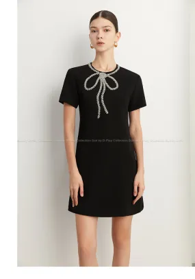 Elegant minimalist Classic Blackbeaded neckline Dress - Socialite