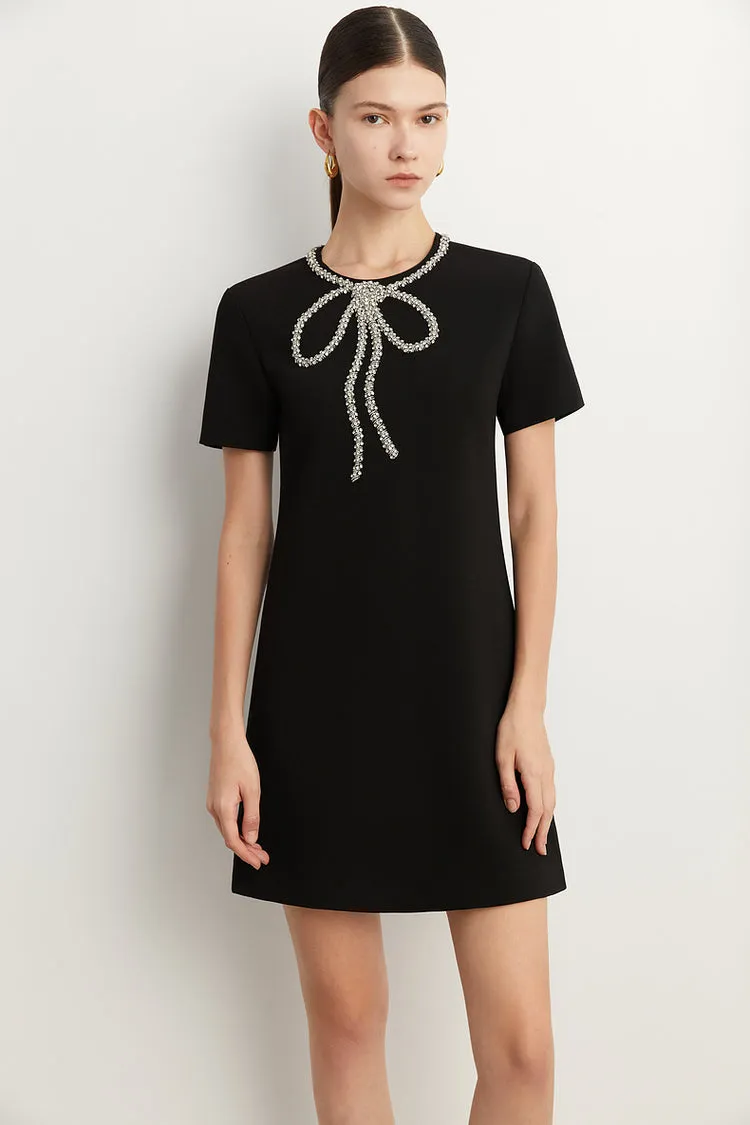 Elegant minimalist Classic Blackbeaded neckline Dress - Socialite