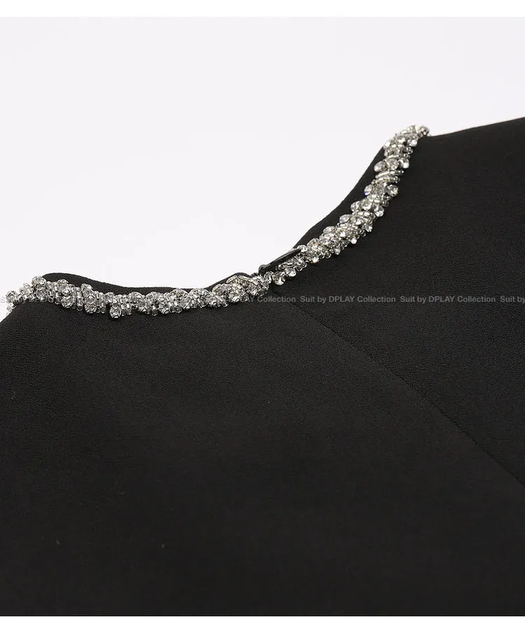 Elegant minimalist Classic Blackbeaded neckline Dress - Socialite
