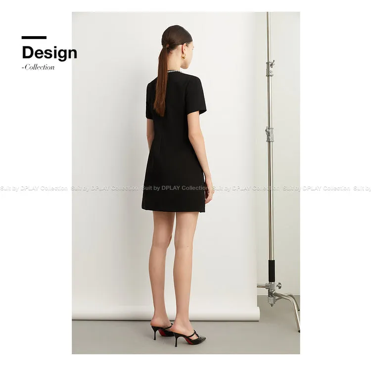 Elegant minimalist Classic Blackbeaded neckline Dress - Socialite