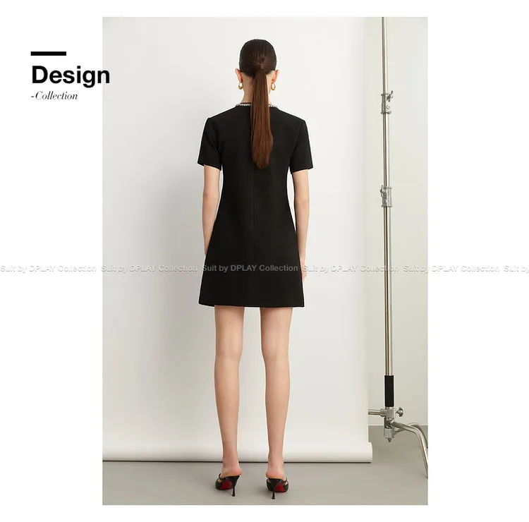Elegant minimalist Classic Blackbeaded neckline Dress - Socialite