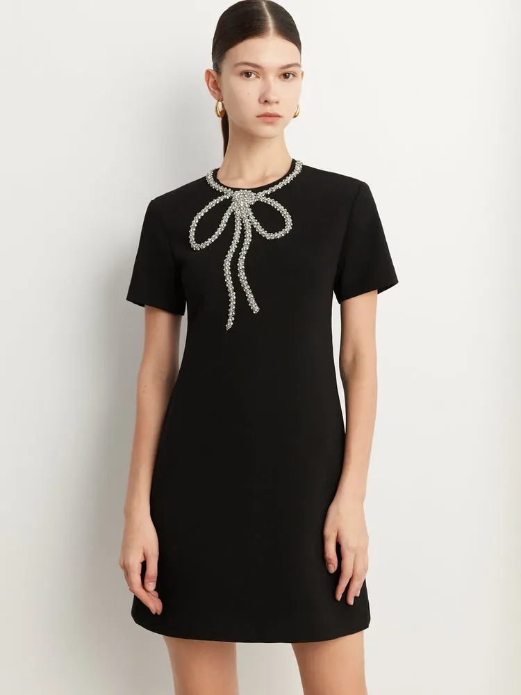 Elegant minimalist Classic Blackbeaded neckline Dress - Socialite