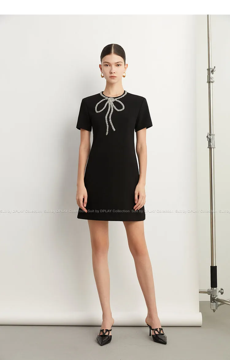 Elegant minimalist Classic Blackbeaded neckline Dress - Socialite