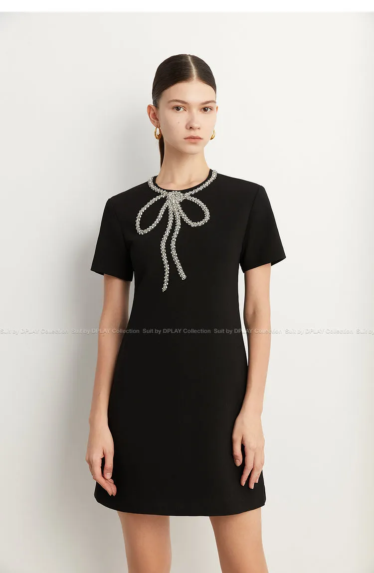 Elegant minimalist Classic Blackbeaded neckline Dress - Socialite