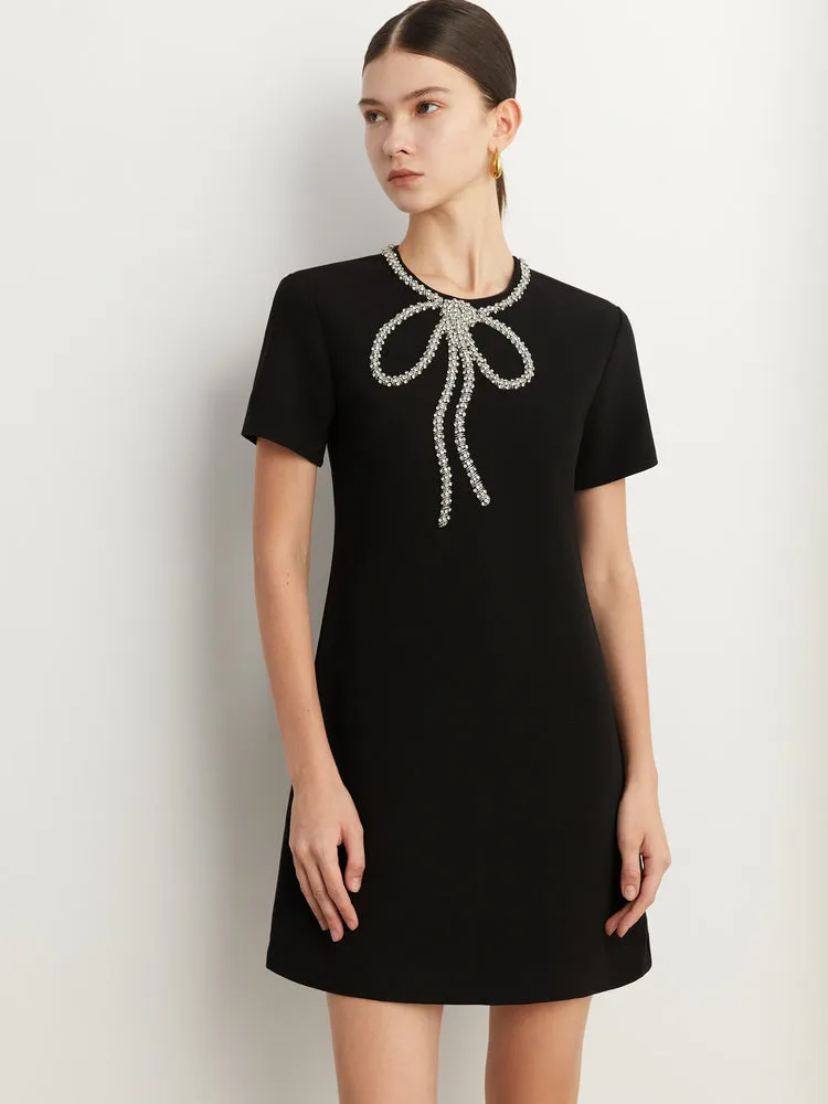 Elegant minimalist Classic Blackbeaded neckline Dress - Socialite