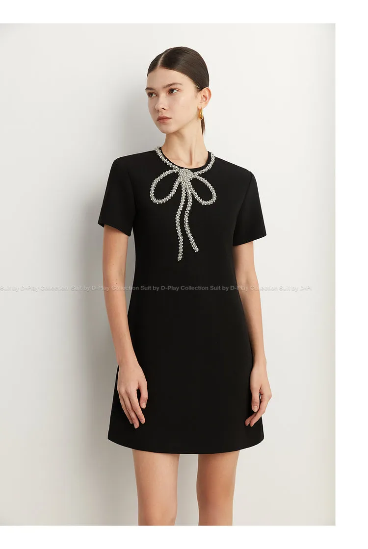 Elegant minimalist Classic Blackbeaded neckline Dress - Socialite