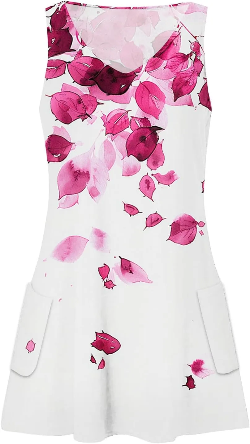 Floral Dresses for Women Sleeveless Casual Summer Mini Dress V Neck Vacation Sundress Beach Outfits
