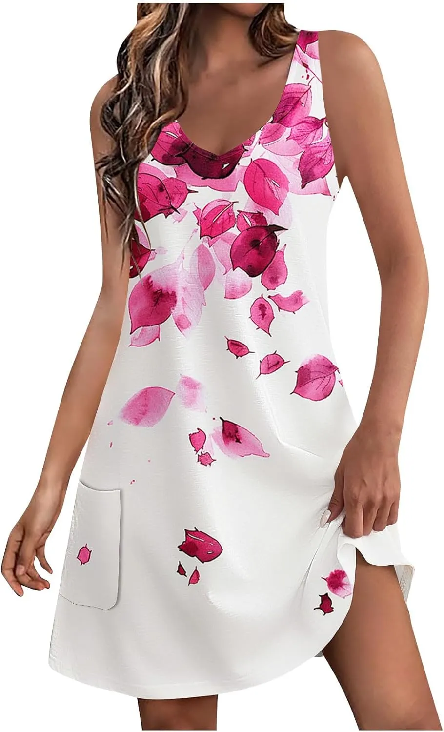 Floral Dresses for Women Sleeveless Casual Summer Mini Dress V Neck Vacation Sundress Beach Outfits