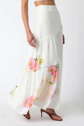 Florence High Waist Tie Floral Print Maxi Skirt White