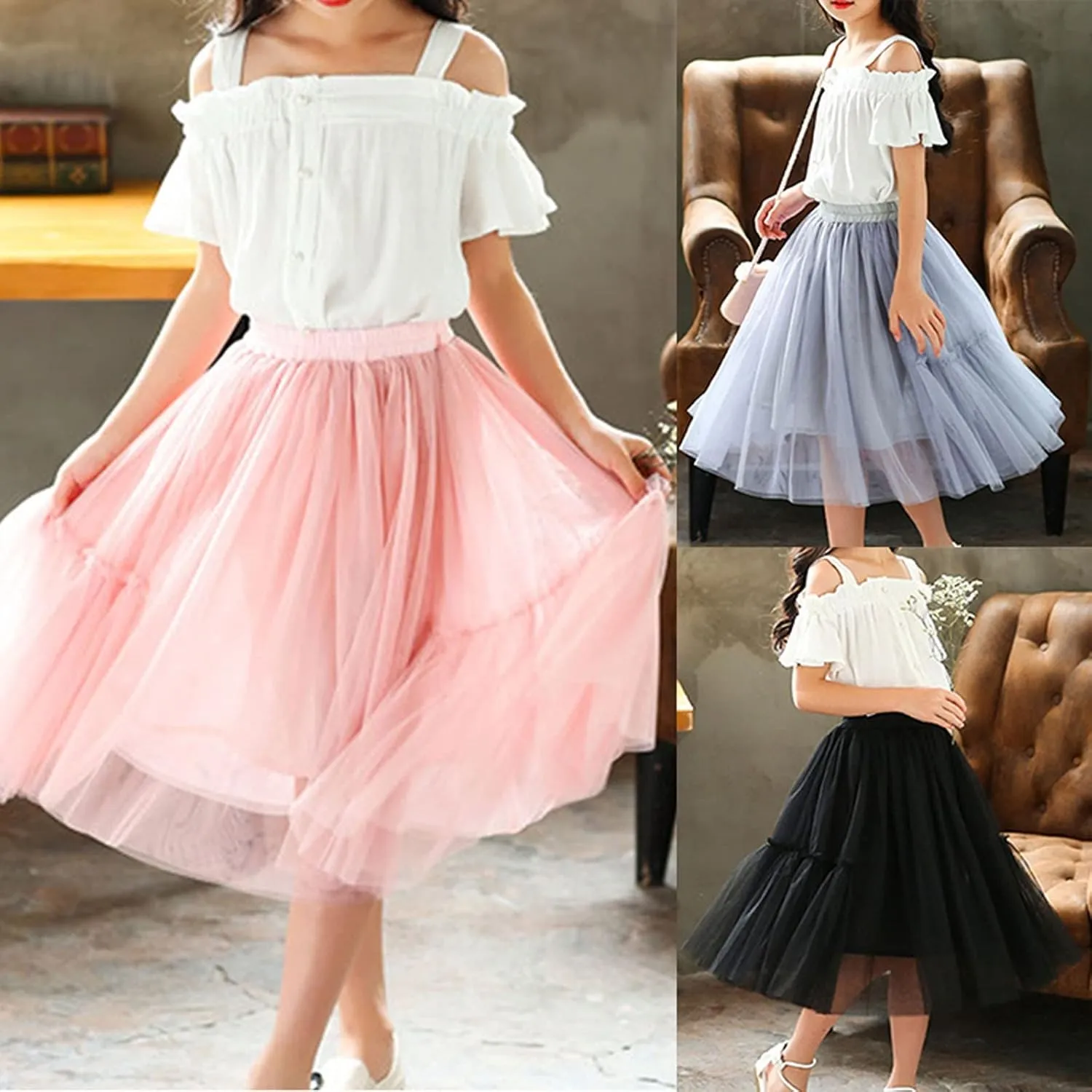 Girls Plus Dresses Long Skirt Girls Tiered Ruffle Maxi Skirts Girls Soft Fluffy Skirt Party Girl Skirt Pageant