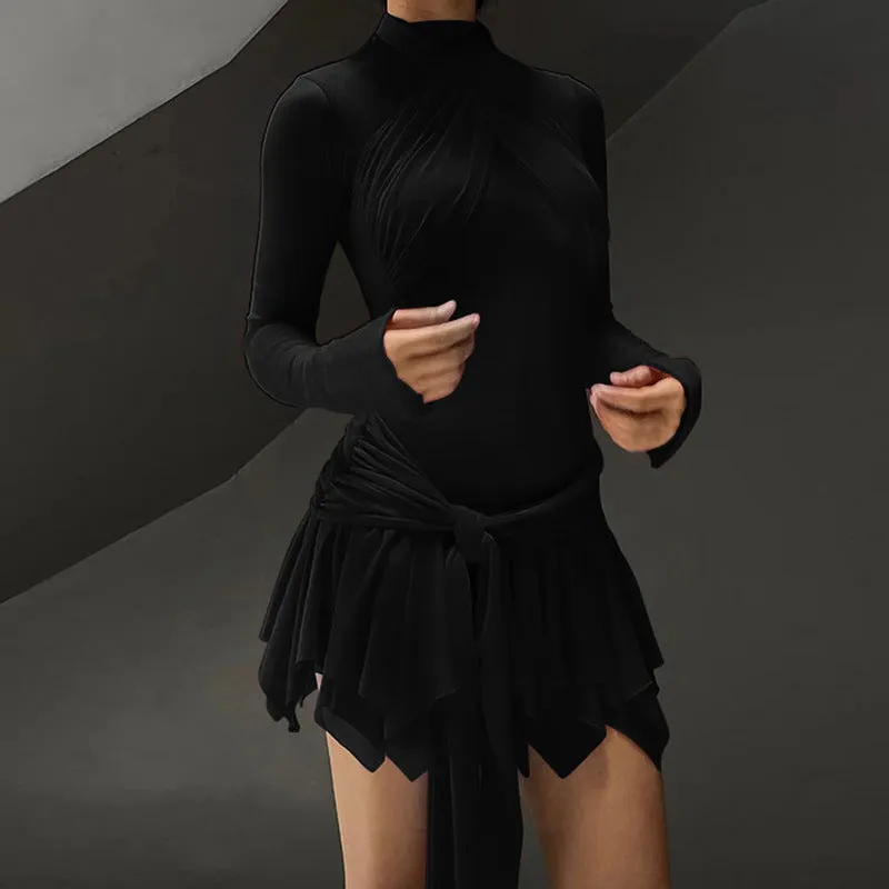 Half High Neck Strap Mesh Dress