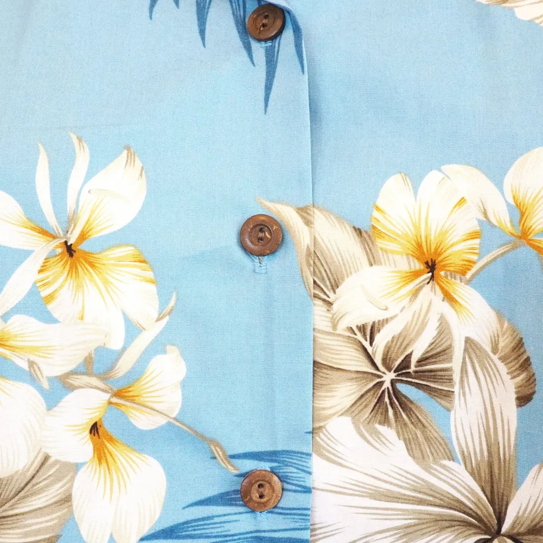 Hibiscus Joy Blue Lady's Hawaiian Cotton Blouse
