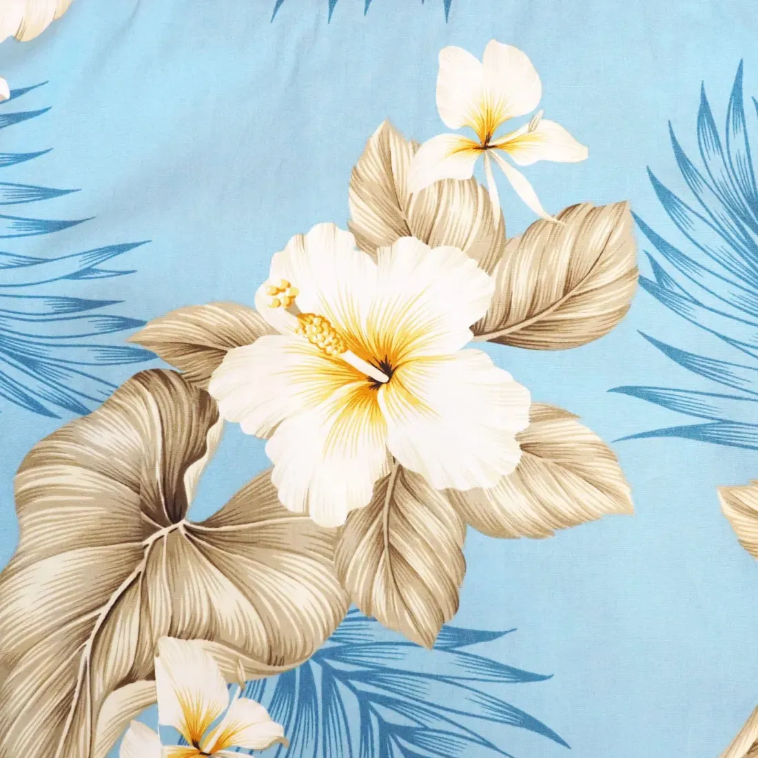 Hibiscus Joy Blue Lady's Hawaiian Cotton Blouse