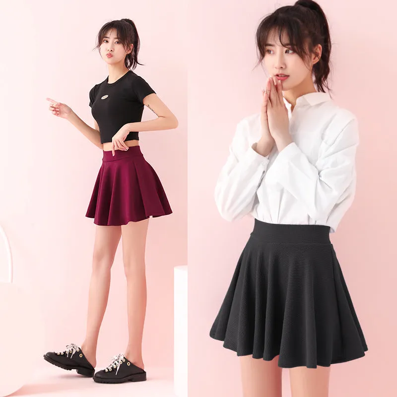 High Waist Pleated Women SummerA-Line Slim-Look Black tb Plus Size Skirt