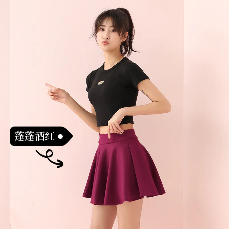 High Waist Pleated Women SummerA-Line Slim-Look Black tb Plus Size Skirt