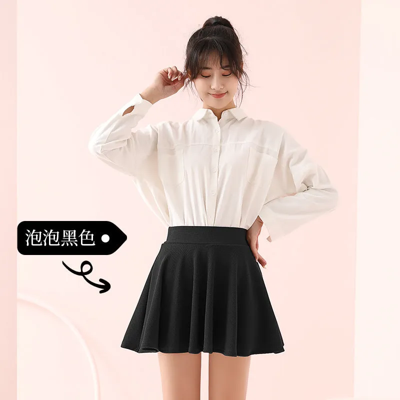 High Waist Pleated Women SummerA-Line Slim-Look Black tb Plus Size Skirt