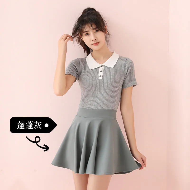 High Waist Pleated Women SummerA-Line Slim-Look Black tb Plus Size Skirt