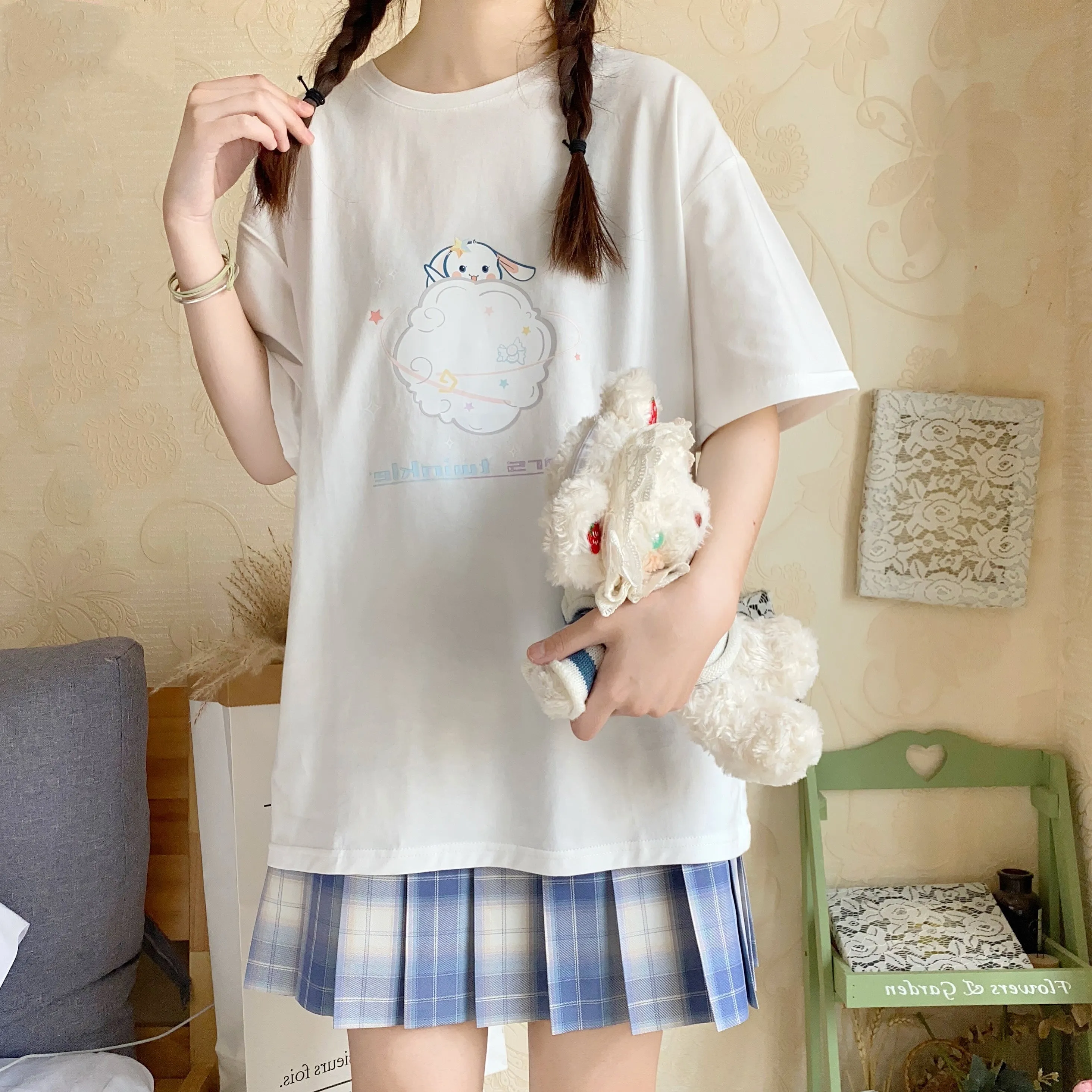 Japanese Harajuku Style Pink Cartoon T-shirt