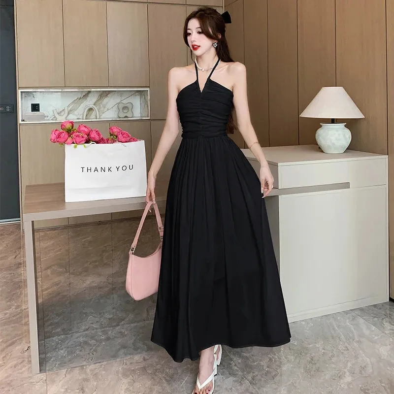 Joskaa Vintage White Long Dresses for Women 2024 Summer Elegant Chic Solid Sleeveless Casual Female Korean Slim Sexy Backless Sundress