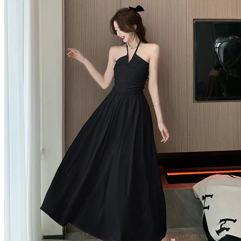 Joskaa Vintage White Long Dresses for Women 2024 Summer Elegant Chic Solid Sleeveless Casual Female Korean Slim Sexy Backless Sundress