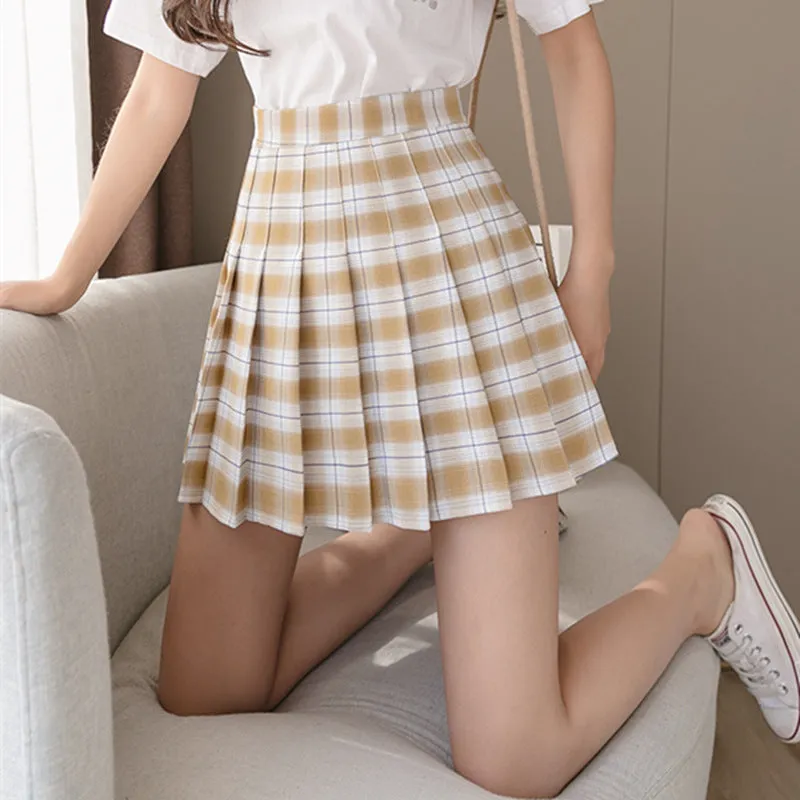 Korean Chequered Skirt A-Line Vintage High Waist Slim Look Chic Hip Flattering Women Skirt
