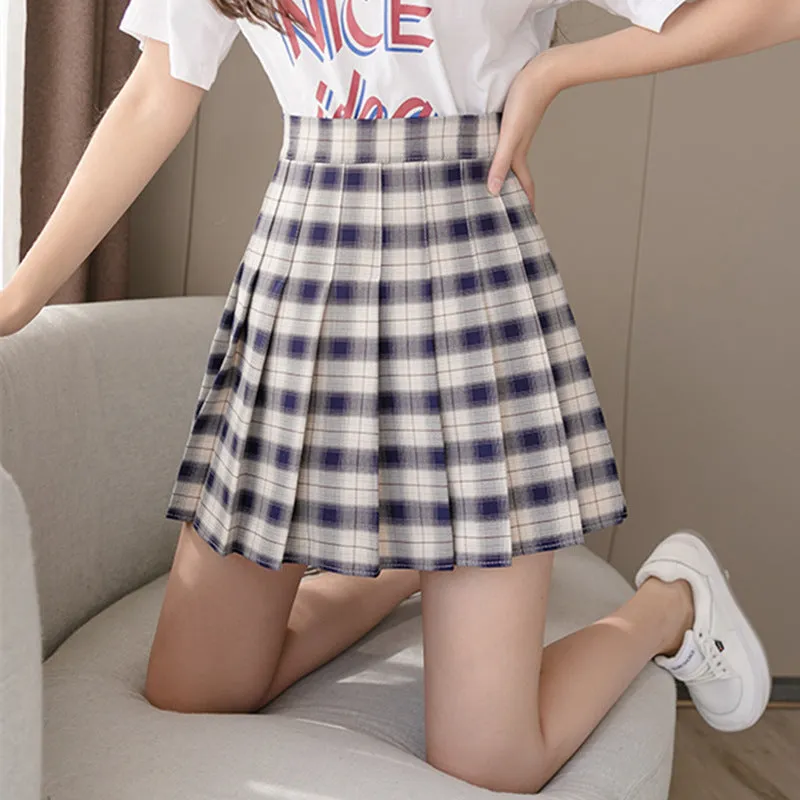 Korean Chequered Skirt A-Line Vintage High Waist Slim Look Chic Hip Flattering Women Skirt
