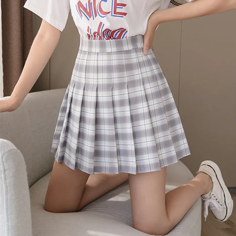 Korean Chequered Skirt A-Line Vintage High Waist Slim Look Chic Hip Flattering Women Skirt