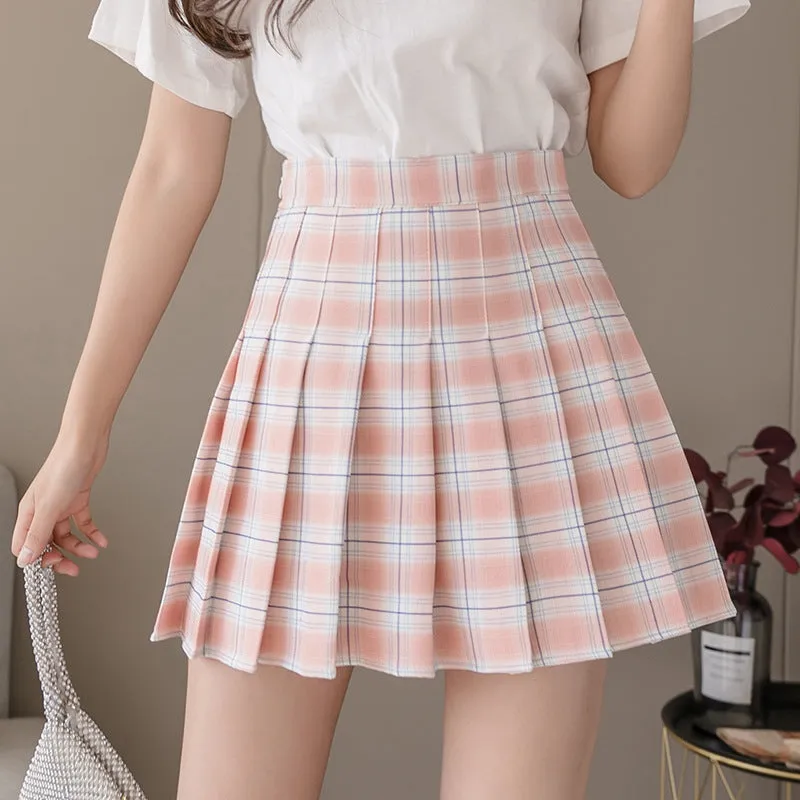 Korean Chequered Skirt A-Line Vintage High Waist Slim Look Chic Hip Flattering Women Skirt