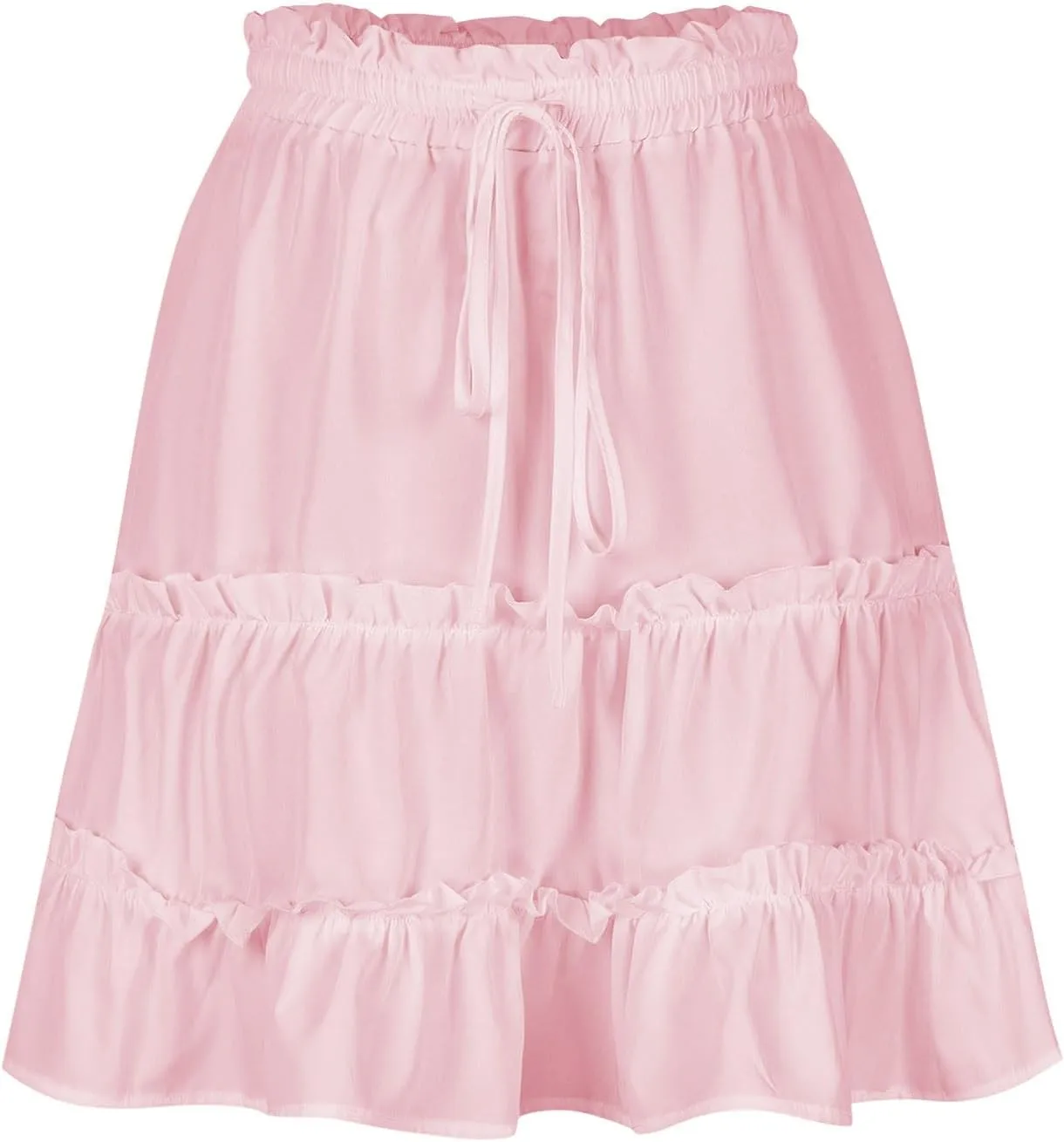 Lightweight Skirts for Women with Drawstring Layered Soft Flowy Swing High Waist Trendy Summer Beach Skirt