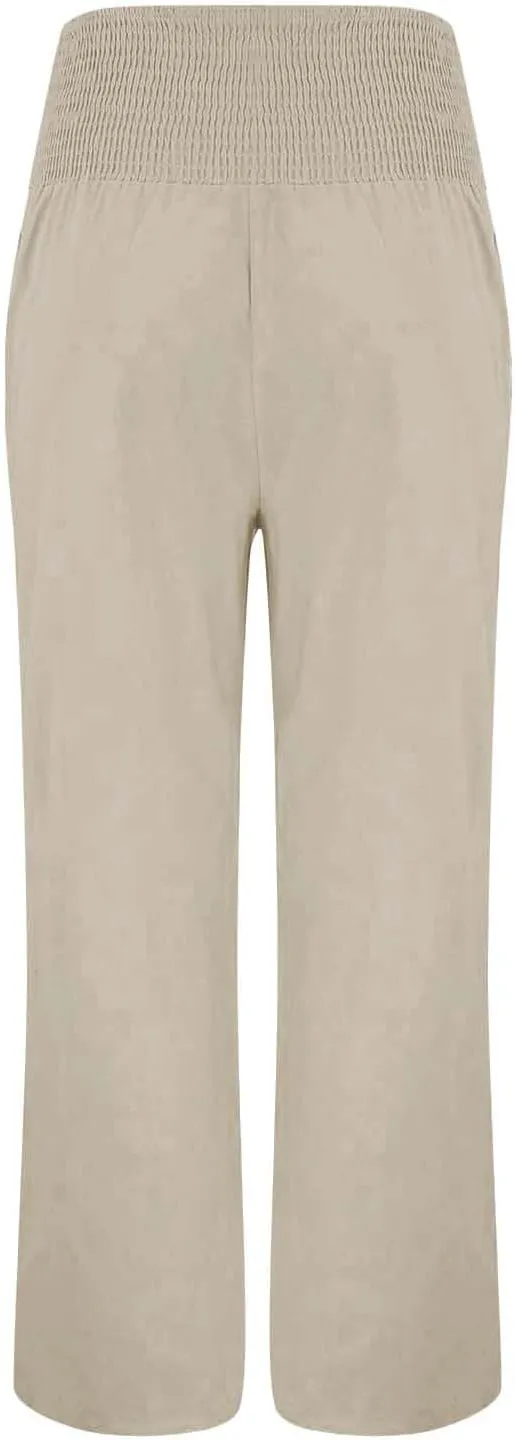 Linen Pants for Women Wide Leg Palazzo High Waisted Casual Flowy Summer Trousers Beach Comfortable Womens Pants