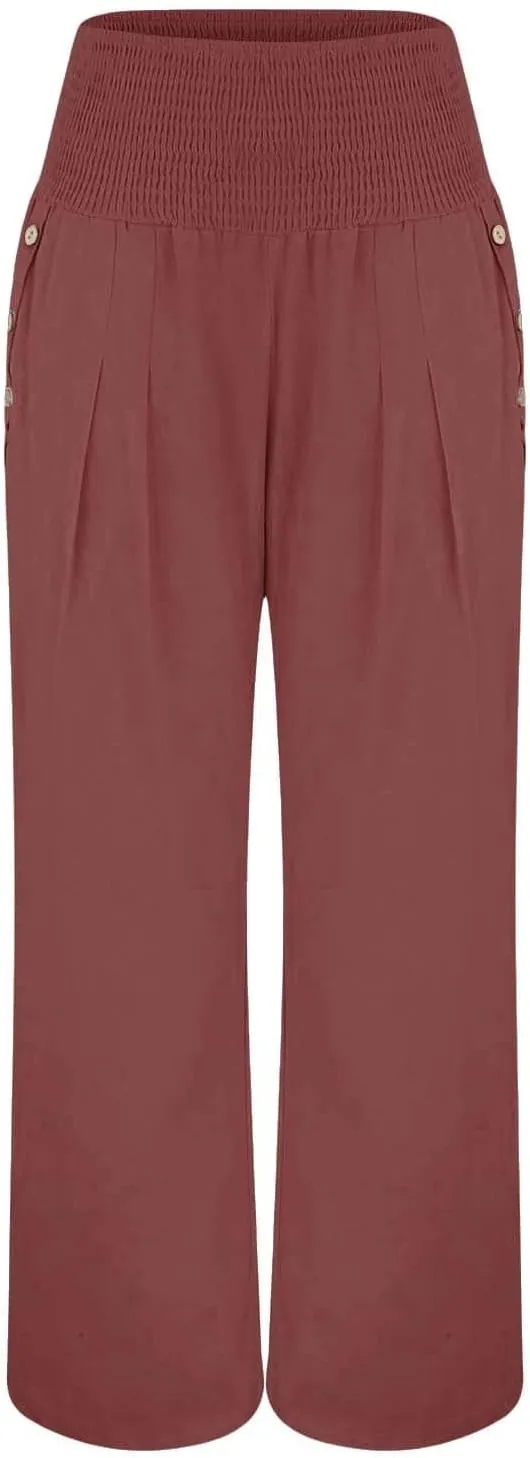 Linen Pants for Women Wide Leg Palazzo High Waisted Casual Flowy Summer Trousers Beach Comfortable Womens Pants