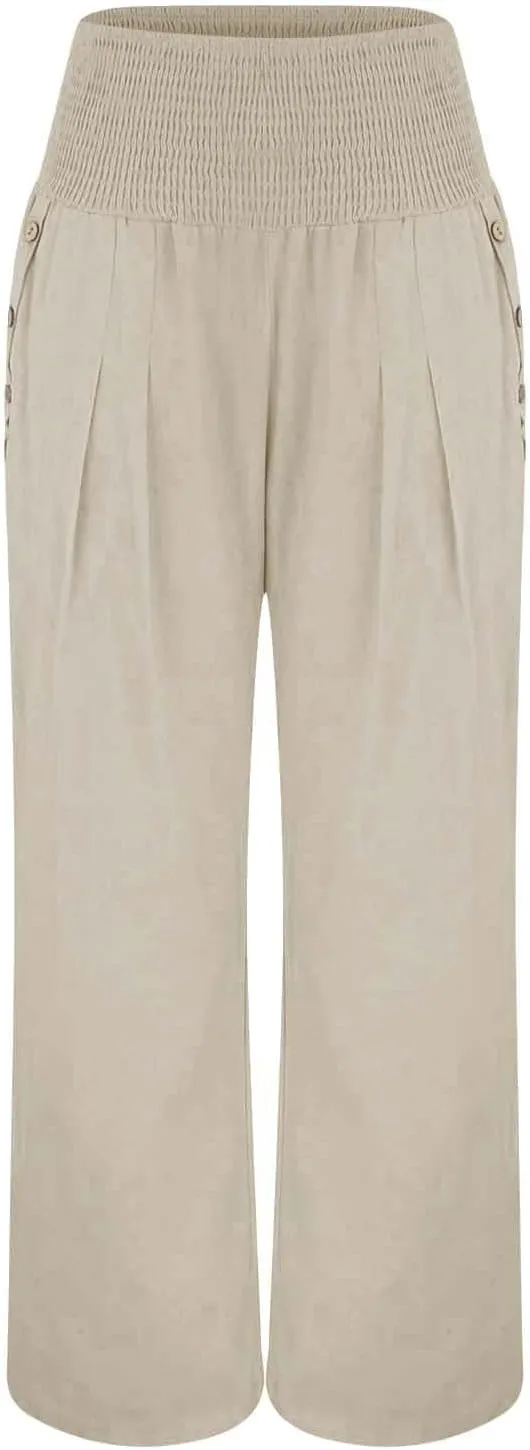 Linen Pants for Women Wide Leg Palazzo High Waisted Casual Flowy Summer Trousers Beach Comfortable Womens Pants