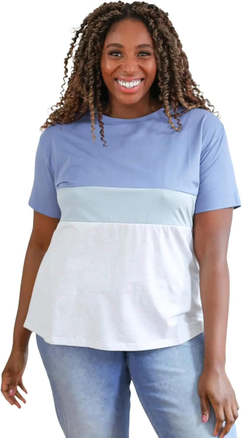 Nursing T-Shirt with Invisible Zipper, Soft and Comfortable Colorblock Breastfeeding Top