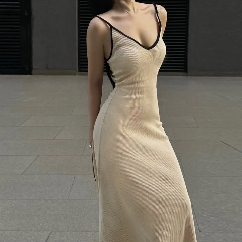 One Piece V-Neck Mid-Length Suspender Dress