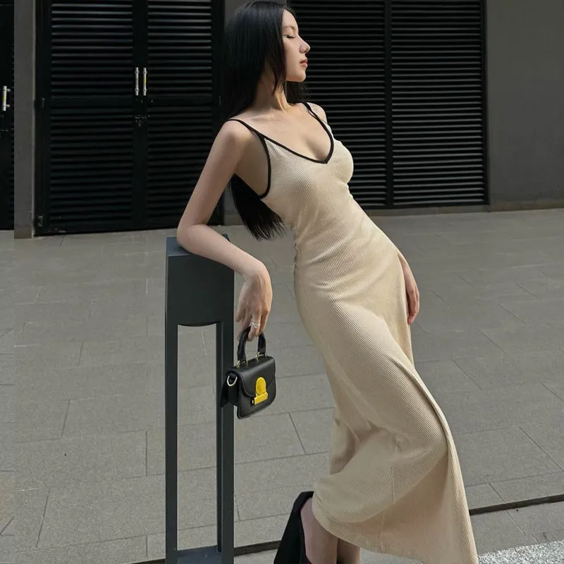 One Piece V-Neck Mid-Length Suspender Dress
