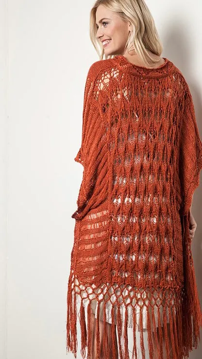 Open Crochet Fringe Hem Cardigan