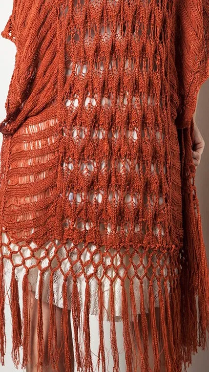 Open Crochet Fringe Hem Cardigan