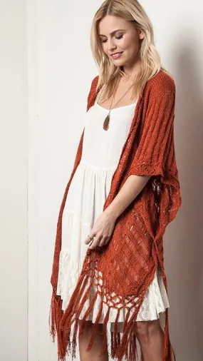 Open Crochet Fringe Hem Cardigan