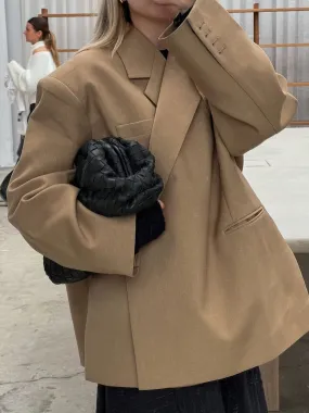 Oversized Side Slit Blazer Camel