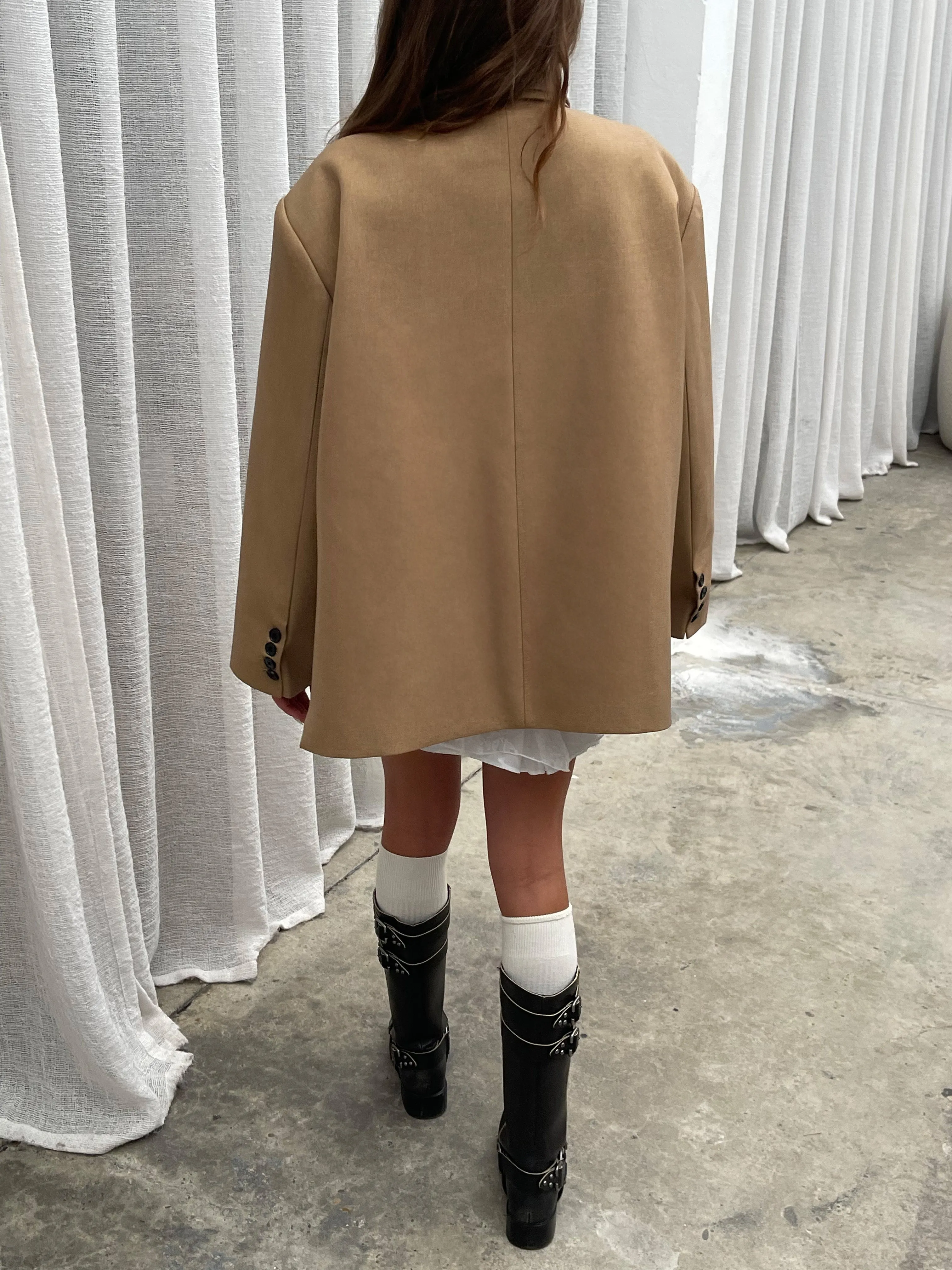 Oversized Side Slit Blazer Camel