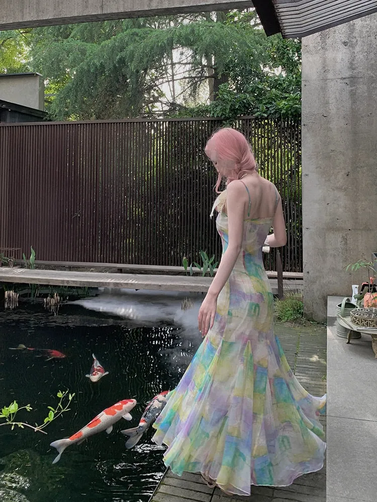 Purpdrank - 2023 Summer Elegant Beach Midi Dress Women Casual Sleeveless Strap Sundress Office Lady Even Party One Piece Dress Korean Chic
