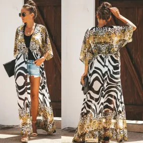 Purpdrank - Zebra Snake Print Chiffon Beach Cover Up Tunics For Beach Long Kaftan Beachwear Boho Chic Hippie Beach Strandjurk Sundress