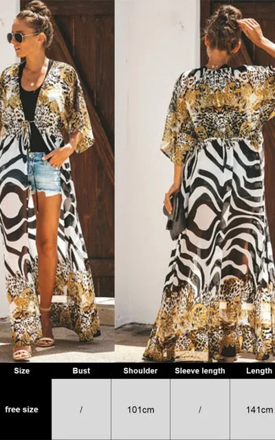 Purpdrank - Zebra Snake Print Chiffon Beach Cover Up Tunics For Beach Long Kaftan Beachwear Boho Chic Hippie Beach Strandjurk Sundress